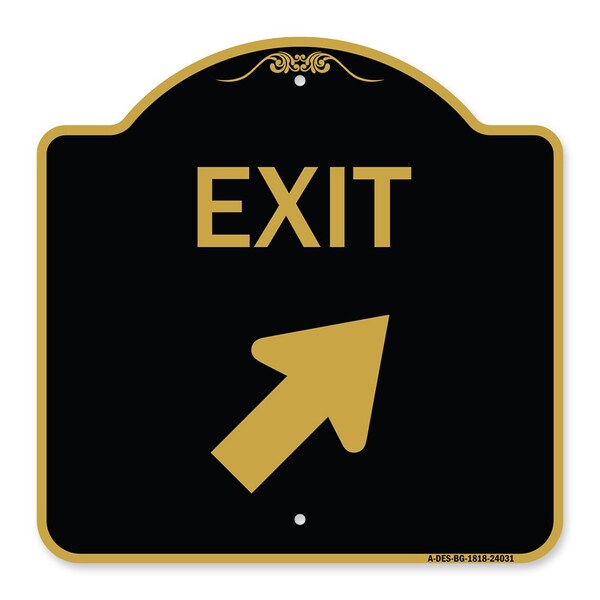 Signmission Designer Series Exit Exit W/ Right Arrow, Black & Gold Aluminum Sign, 18" H, 18" L, BG-1818-24031 A-DES-BG-1818-24031 - main